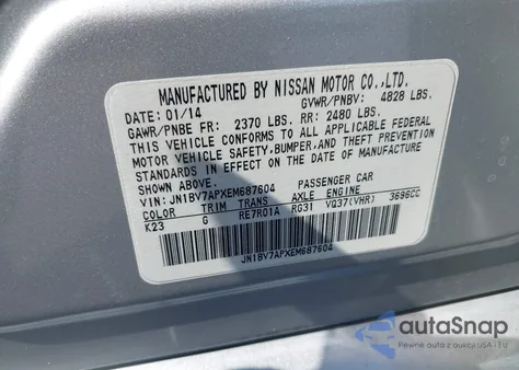 2014 Infiniti Q50 Premium z USA, uszkodzony, nr VIN JN1BV7APXEM687604